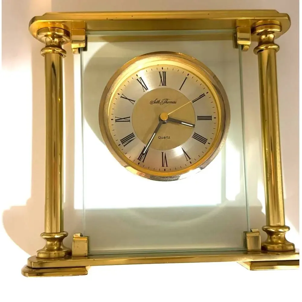 Vintage Seth Thomas Gold-Tone Quartz Arched Mantel Clock Working